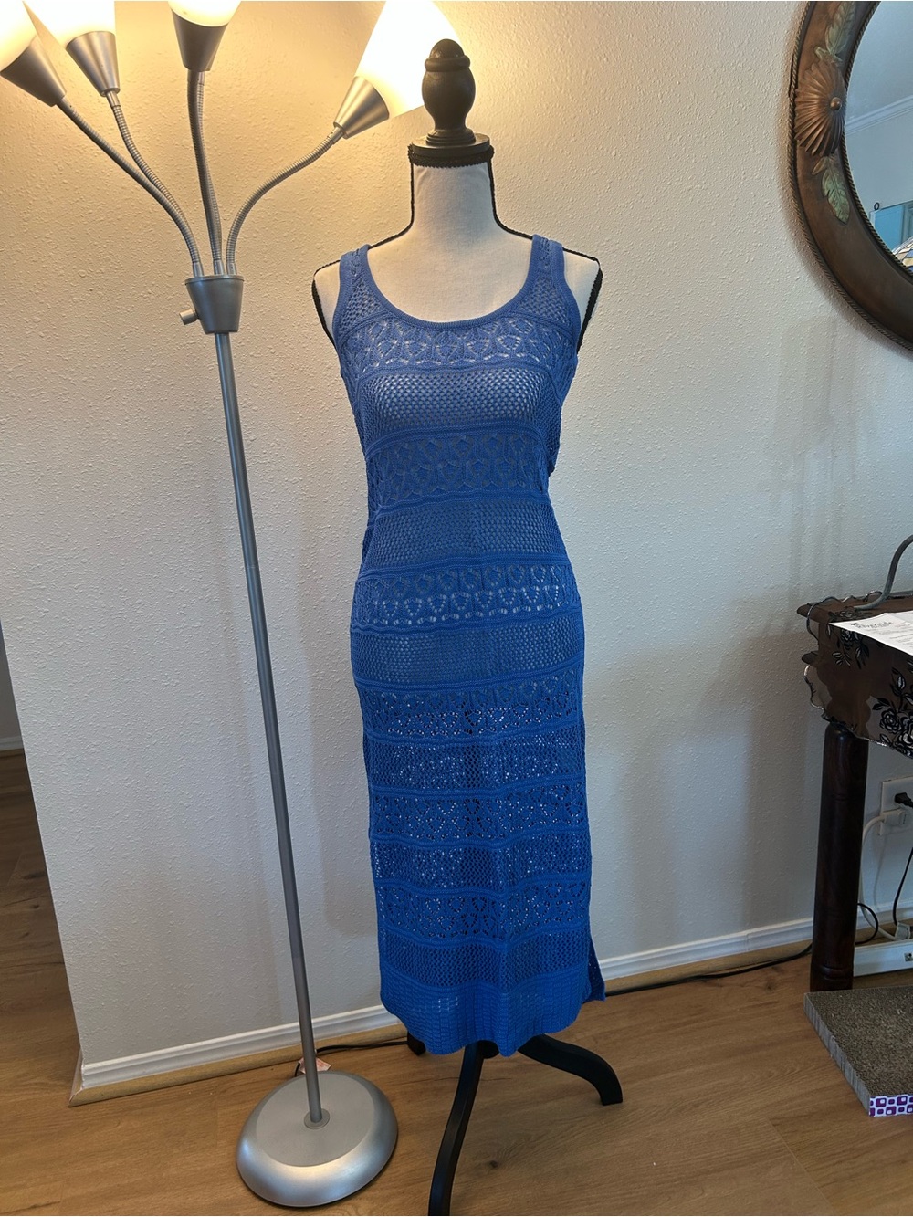 Blue Crochet Knit Maxi Dress
